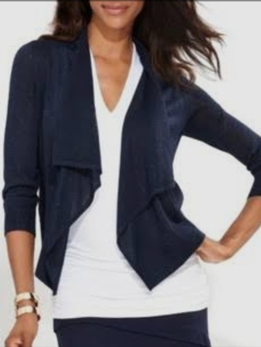 V Cristina Suede-Look Open Cardigan Navy SZ M